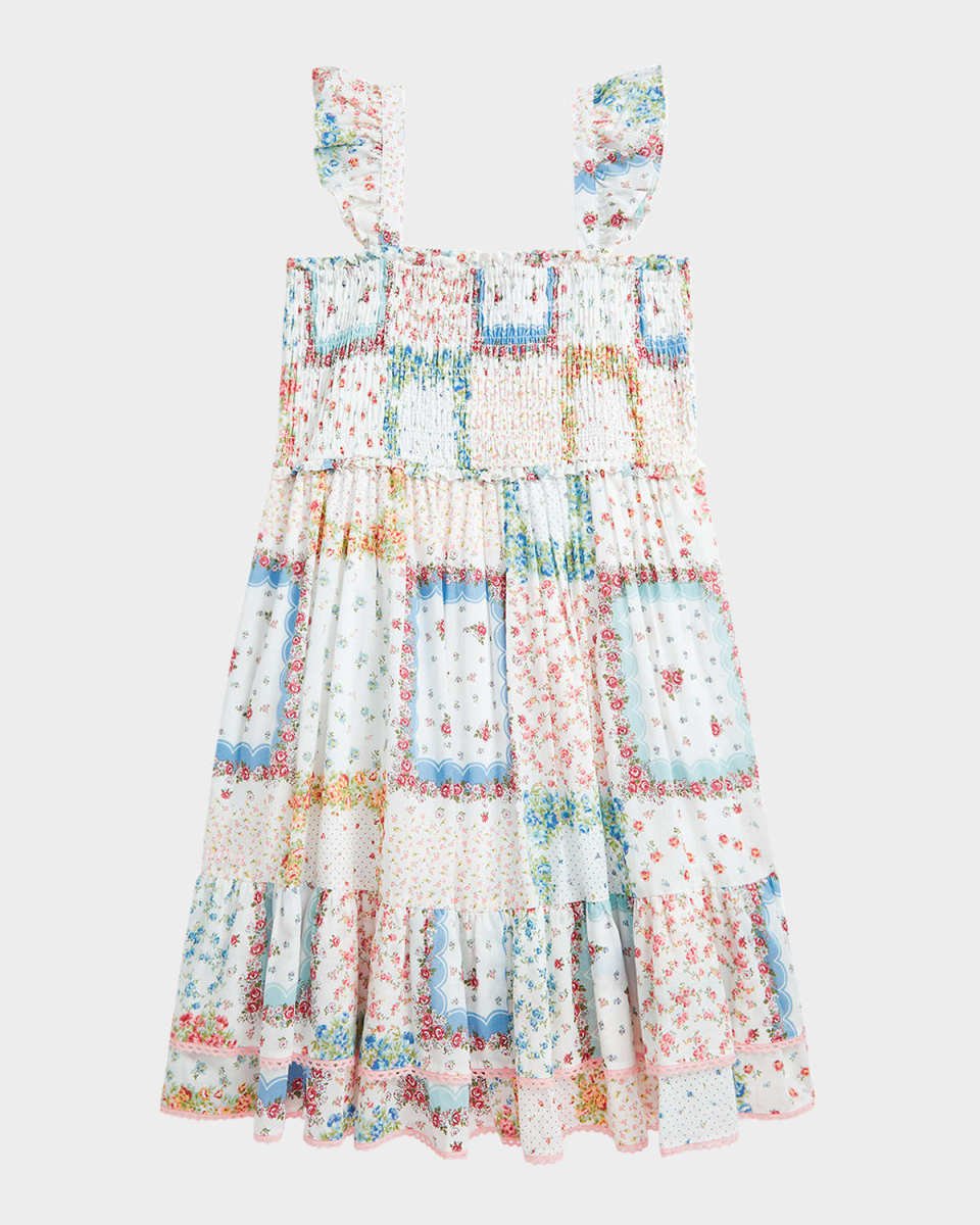 Girl's Patchwork-Print Smocked Dress, Size 7-14